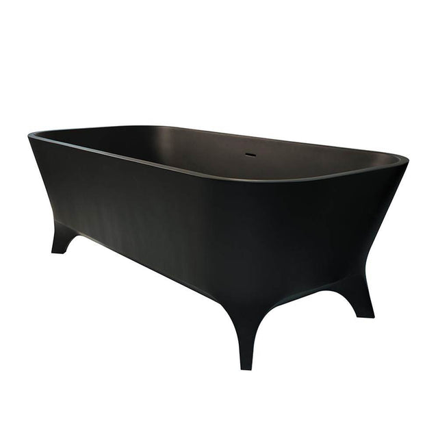 Lacava - Free-standing soaking bathtub made of white solid surface with an overflow and a decorative solid surface drain; net weight 408 lbs - Matte Black