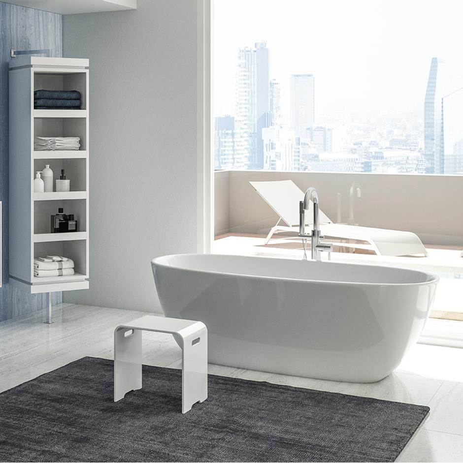 Lacava - Free-standing soaking bathtub made of white solid surface with an overflow and a decorative solid surface drain; net weight 298 lbs - Matte White