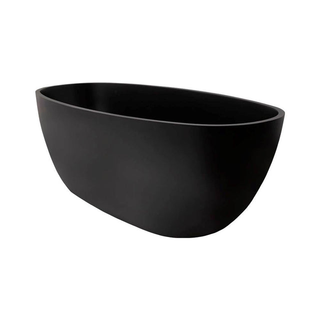 Lacava - Free-standing soaking bathtub made of white solid surface with an overflow and a decorative solid surface drain; net weight 298 lbs - Matte Black