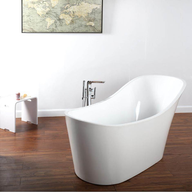 Lacava - Free-standing soaking bathtub made of luster white acrylic with an overflow and polished chrome drain, net weight 135 lbs, water capacity 73 gal. - White