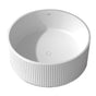 Lacava - Free-standing soaking bathtub with fluted detailing made of white solid surface with overflow and a decorative solid surface drain; net weight 364 lbs, water capacity 105 gal. Shipping class 5. DIAM: 51'', H: 21-5/8'' - Matte White Solid Surface