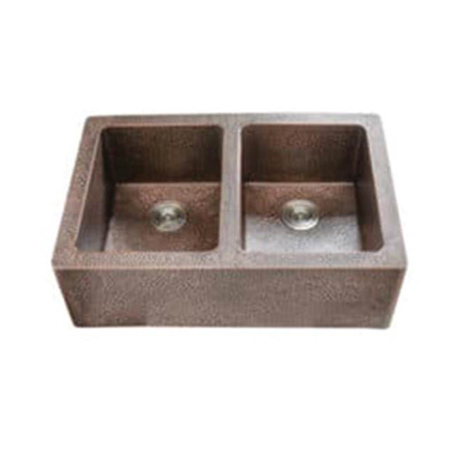 Lenova - Undermount Double Bowl 33'' x 22'' x 10'' - Hammer Copper