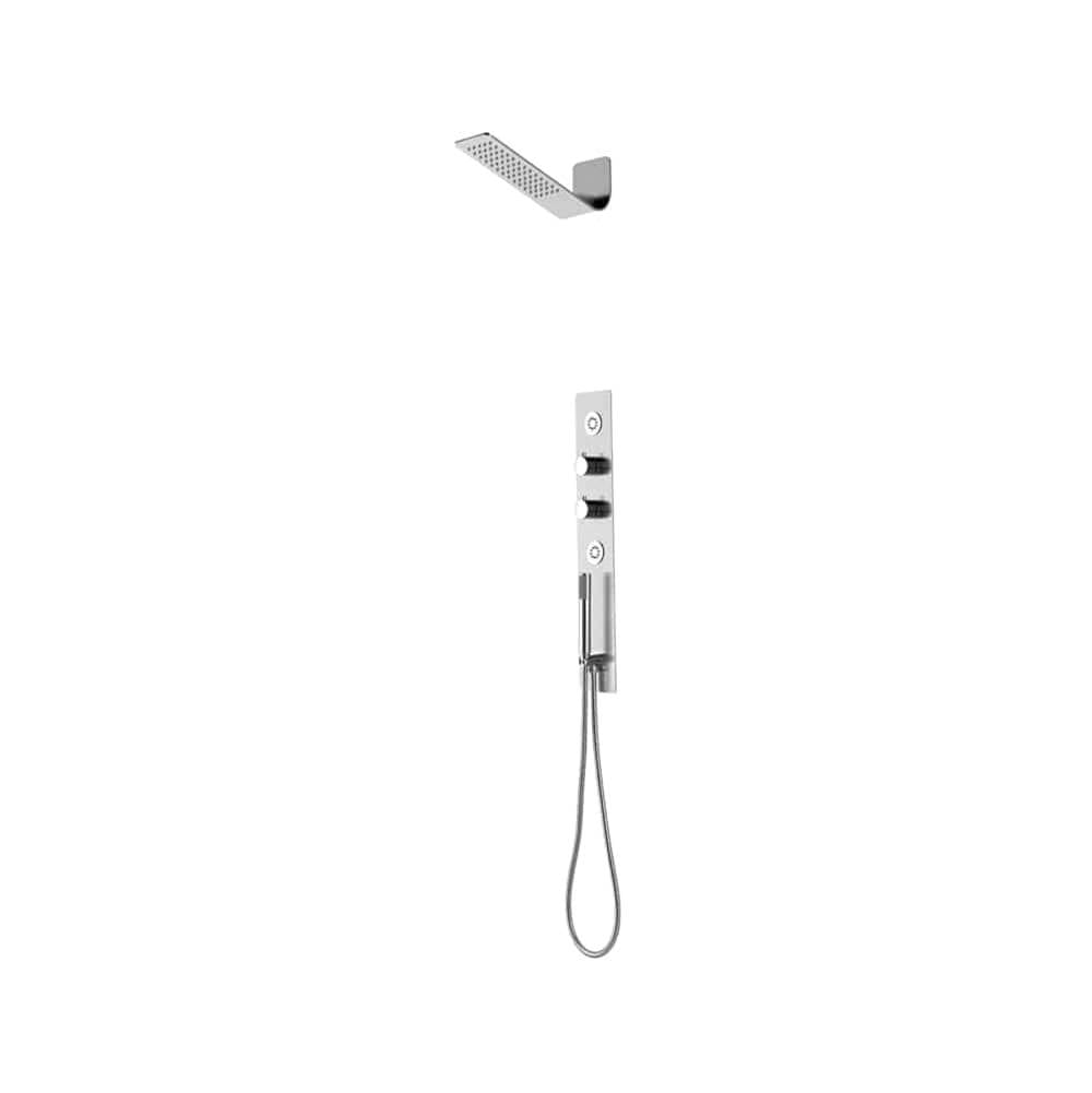 Lenova - 2PC - Shower Set Includes: Shower Head Round 16'' x 4-3/4'' Thermostatic/Pressure Valve Trim Kit - Square - Brushed Nickel