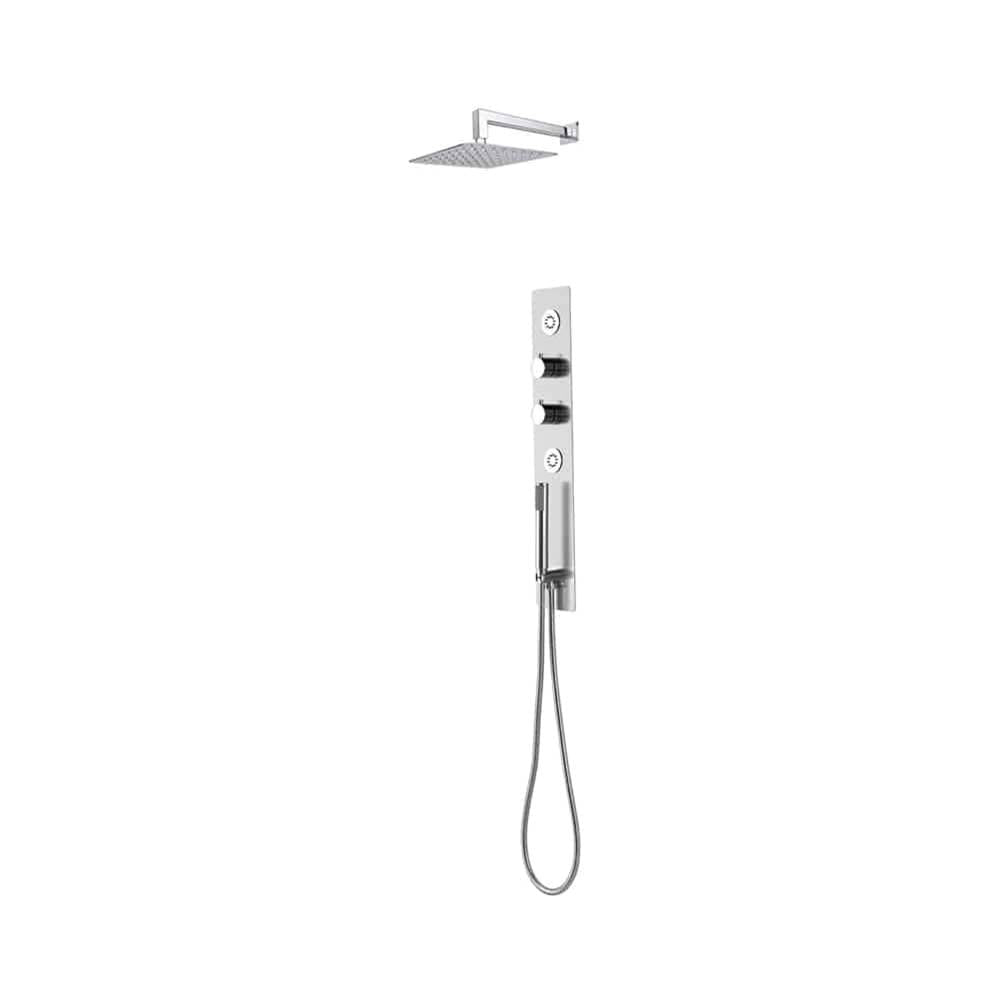 Lenova - 2PC - Shower Set Includes: Shower Head Round 16'' x 4-3/4'' Thermostatic/Pressure Valve Trim Kit - Square - Brushed Nickel