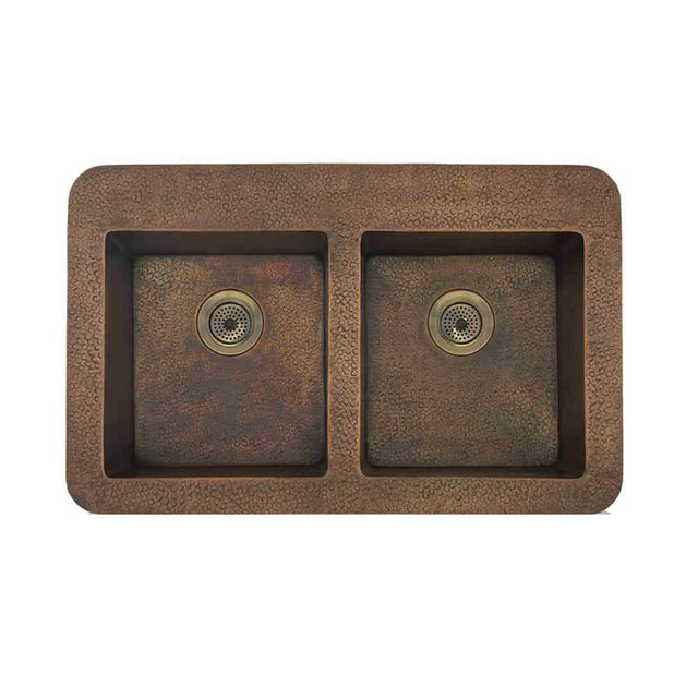 Lenova - Undermount Double Bowl 35'' x 22'' x 9'' - Hammer Copper