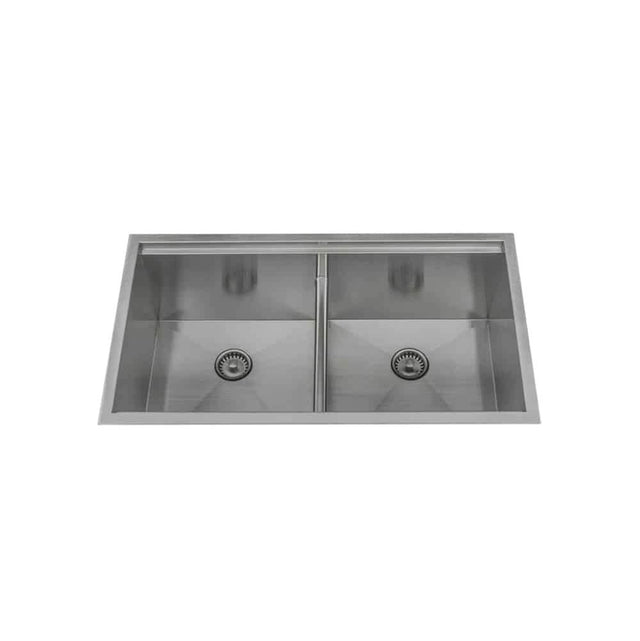 Lenova - Undermount Double Bowl Low Divider 33'' x 22-3/4'' x 10'' - Brushed Satin