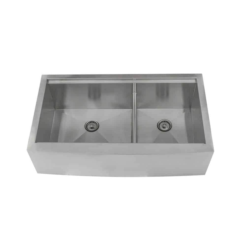 Lenova - Undermount Double Bowl Low Divider 36'' x 22-3/4'' x 10'' - Brushed Satin