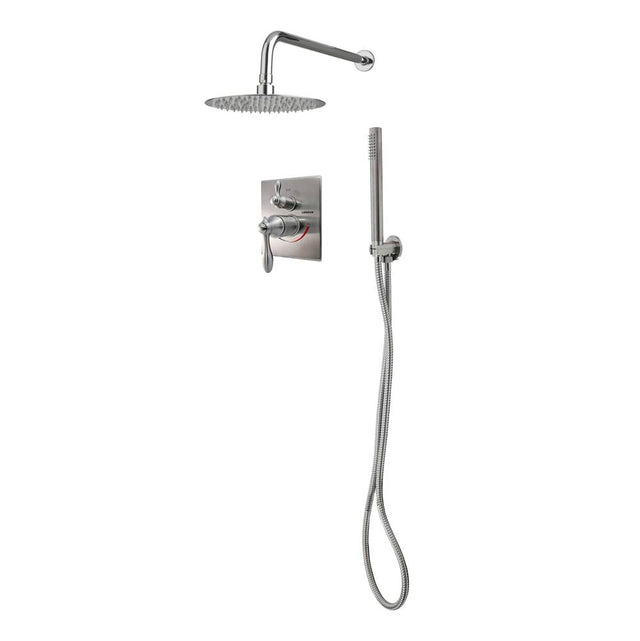 Lenova - 3PC - Shower Set Includes: Shower Head Round 8'' Thermostatic/Pressure Valve Trim Kit - Square - Polished Chrome