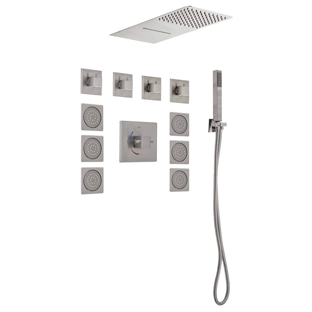 Lenova - 4PC - Shower Set Includes: Shower Head Square 19-3/4'' x 8'' Thermostatic/Pressure Valve Trim Kit - Square - Polished Chrome