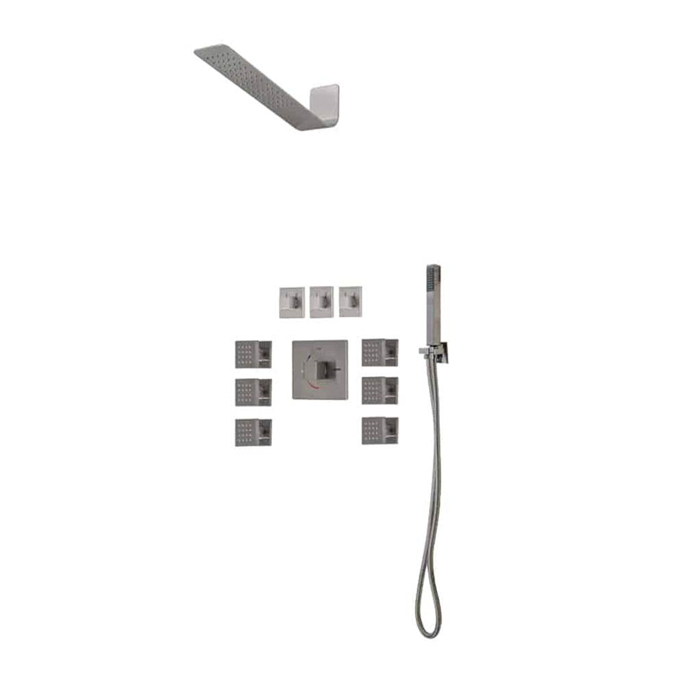 Lenova - 4PC - Shower Set Includes: Shower Head Square 16'' x 4-3/4'' Trim Kit - Square - Polished Chrome