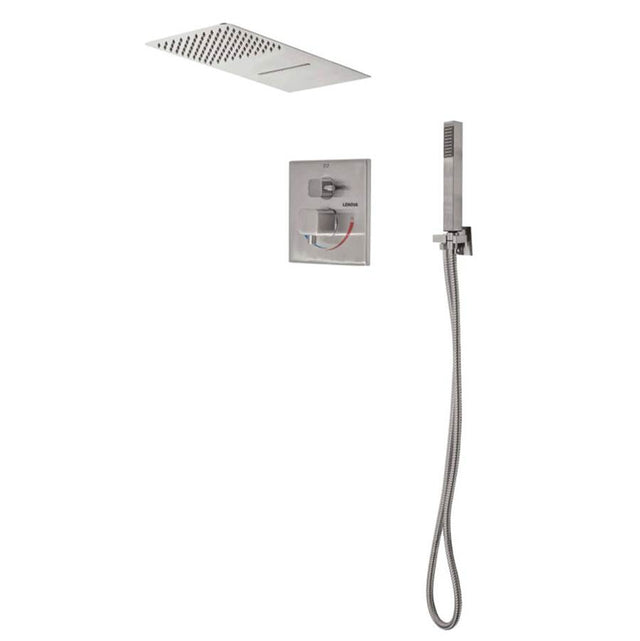 Lenova - 3PC - Shower Set Includes: Shower Head Square 19-3/4'' x 8'' Thermostatic/Pressure Valve Trim Kit - Square - Polished Chrome