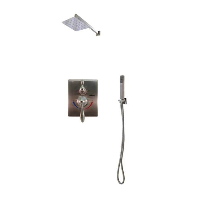 Lenova - 3PC - Shower Set Includes: Shower Head Square 8'' Thermostatic/Pressure Valve Trim Kit - Square - Polished Chrome