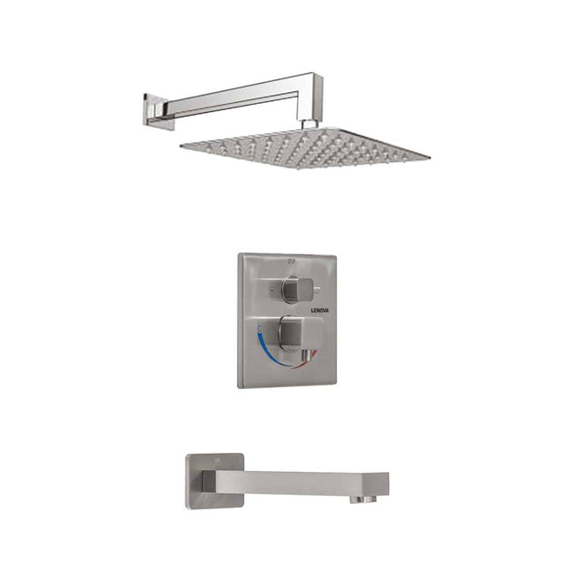 Lenova - 3PC - Shower Set Includes: Shower Head Square 8'' Thermostatic/Pressure Valve Trim Kit - Square - Polished Chrome
