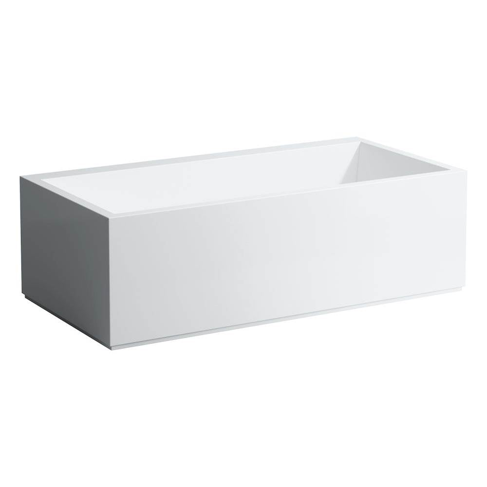 Freestanding bathtub, made of Sentec solid surface, with tap bank on left-hand side, with slotted overflow/front overflow, with lifting system