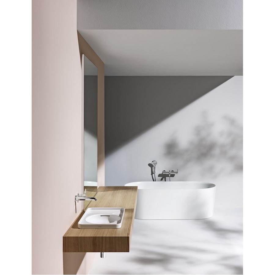 Freestanding bathtub, made of Sentec solid surface, with integrated overflow/front overflow and feet, Matte Satin Finish