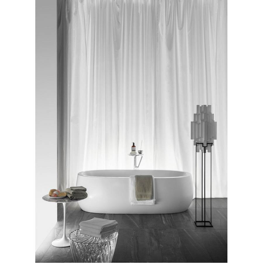 Freestanding bathtub, made of Sentec solid surface, with centered outlet, with lifting system, Matte Satin finish