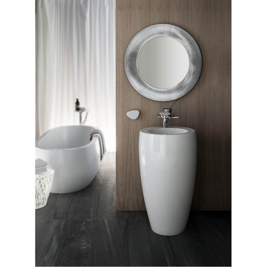 Freestanding bathtub, made of Sentec solid surface, with centered outlet, with lifting system, Matte Satin finish