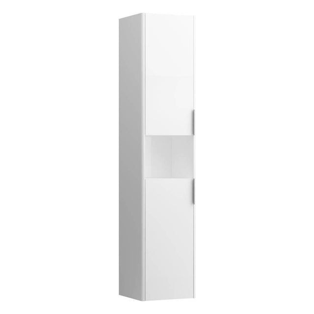 Laufen - Tall Cabinet, 2 doors, door hinge left, 1 open shelf, 2 glass shelves, design matching vanity units - White Matte