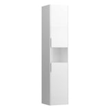 Laufen - Tall Cabinet, 2 doors, door hinge left, 1 open shelf, 2 glass shelves, design matching vanity units - White Glossy