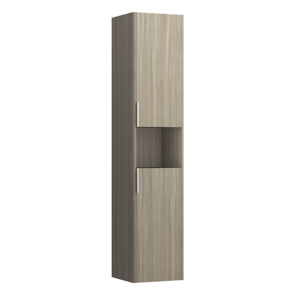 Laufen - Tall Cabinet, 2 doors, door hinge left, 1 open shelf, 2 glass shelves, design matching vanity units - Light Elm