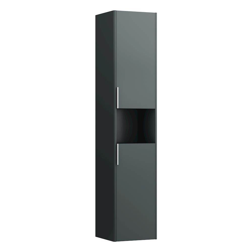 Laufen - Tall Cabinet, 2 doors, door hinge left, 1 open shelf, 2 glass shelves, design matching vanity units - Traffic Grey