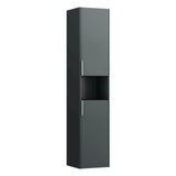 Laufen - Tall Cabinet, 2 doors, door hinge left, 1 open shelf, 2 glass shelves, design matching vanity units - Traffic Grey