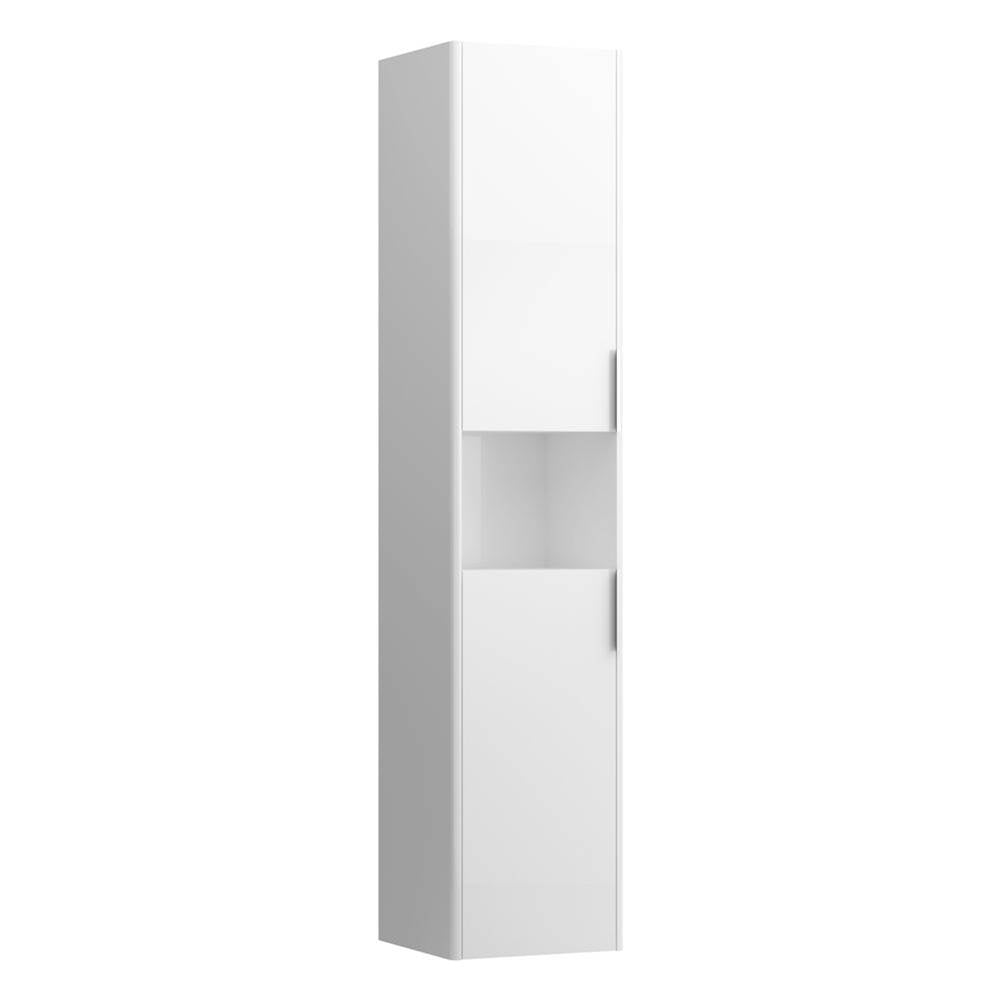 Laufen - Tall Cabinet, 2 doors, door hinge right, 1 open shelf, 2 glass shelves, design matching vanity units - White Glossy