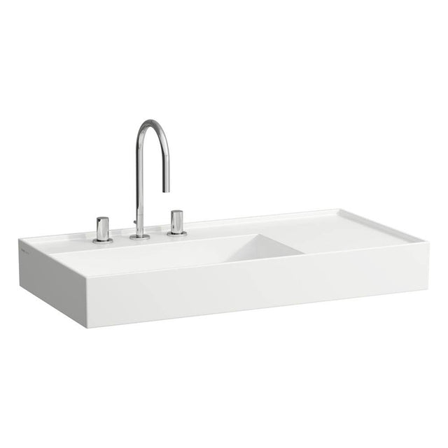 Laufen - Washbasin, shelf right, with concealed outlet, w/o overflow - Always Open Drain, wall mounted - Glossy White