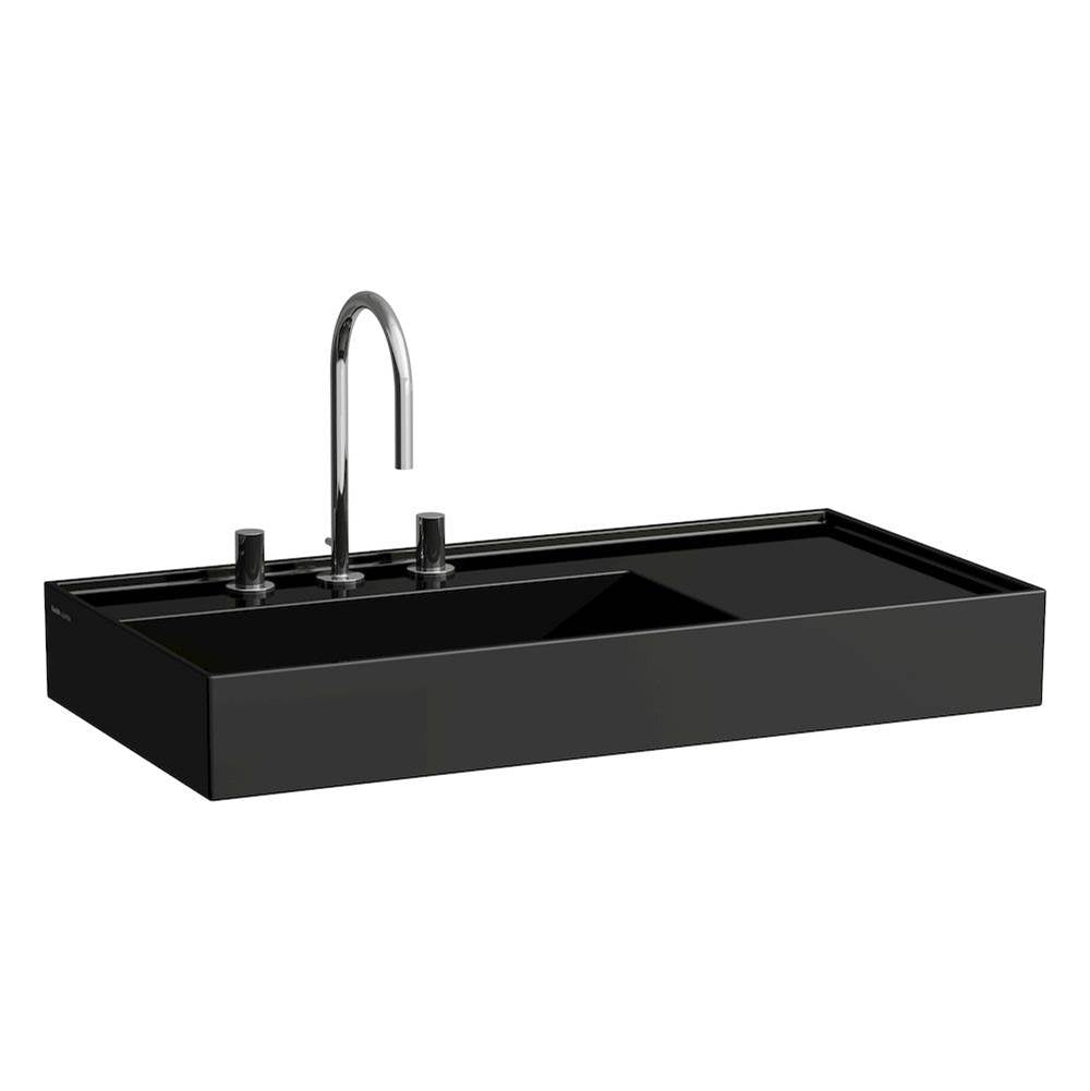 Laufen - Washbasin, shelf right, with concealed outlet, w/o overflow - Always Open Drain, wall mounted - Glossy Black