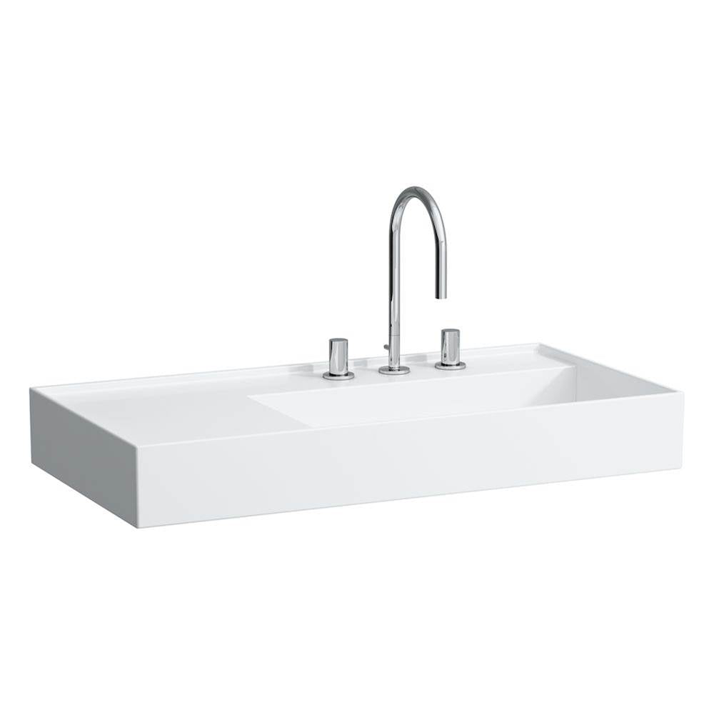 Laufen - Washbasin, shelf left, with concealed outlet, w/o overflow - Always Open Drain, wall mounted - Glossy White