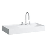 Laufen - Washbasin, shelf left, with concealed outlet, w/o overflow - Always Open Drain, wall mounted - Glossy White