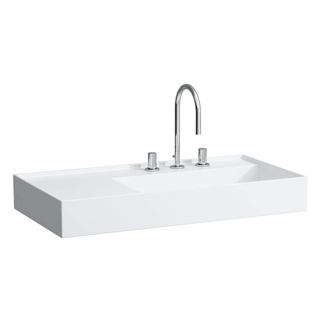 Laufen - Washbasin, shelf left, with concealed outlet, w/o overflow - Always Open Drain, wall mounted - Glossy White
