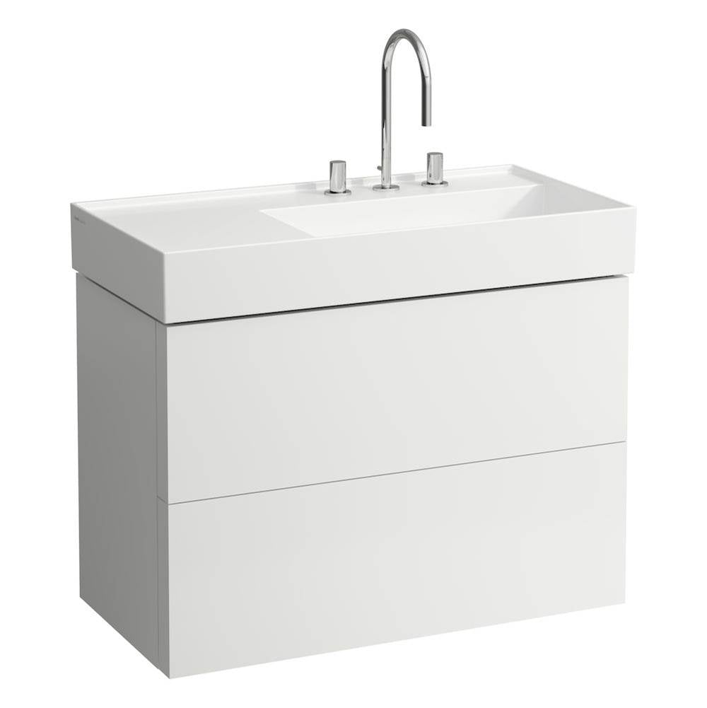 Washbasin, shelf left, with concealed outlet, w/o overflow - Always Open Drain, wall mounted