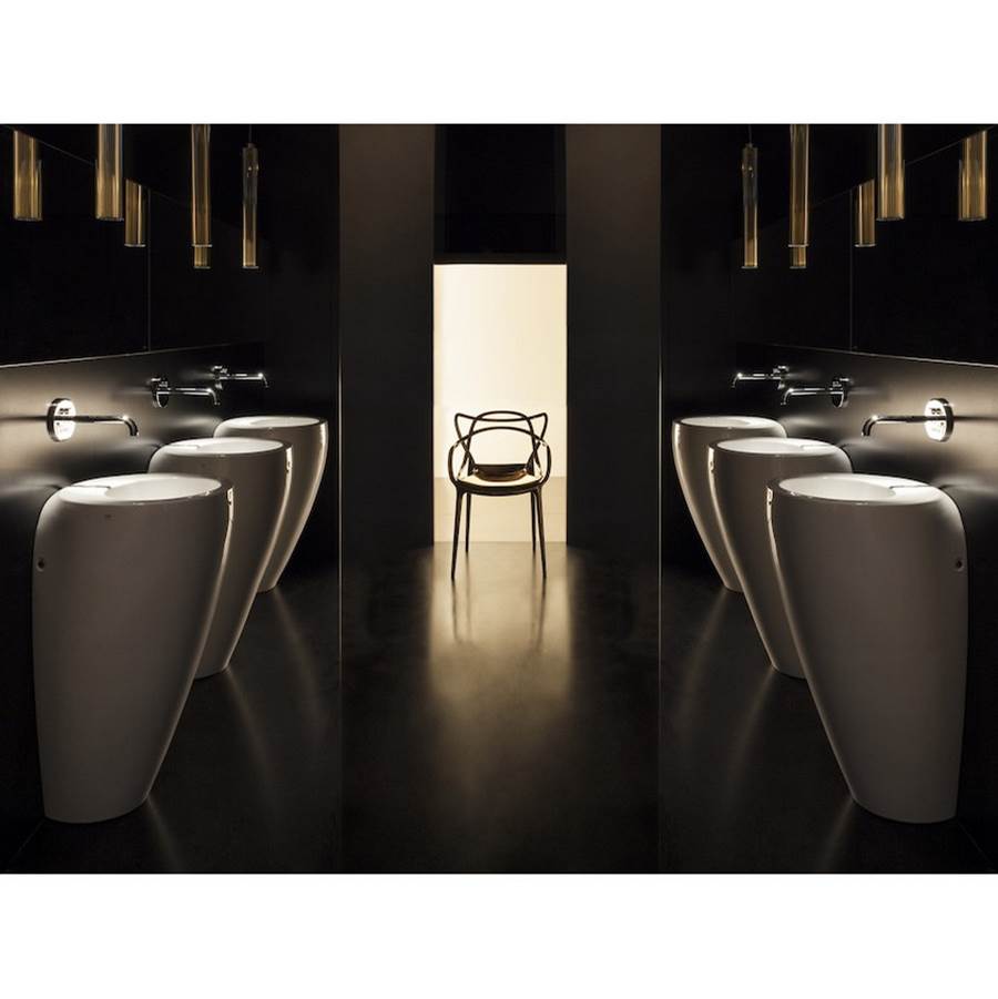 Washbasin With Integrated Pedestal, With Wall Connection, Incl. Ceramic Waste Cover