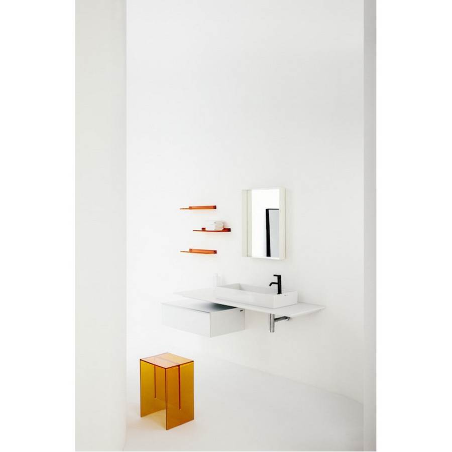 Bowl washbasin with tap bank, with concealed outlet, w/o overflow