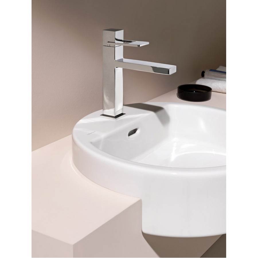 Semi-recessed washbasin, round