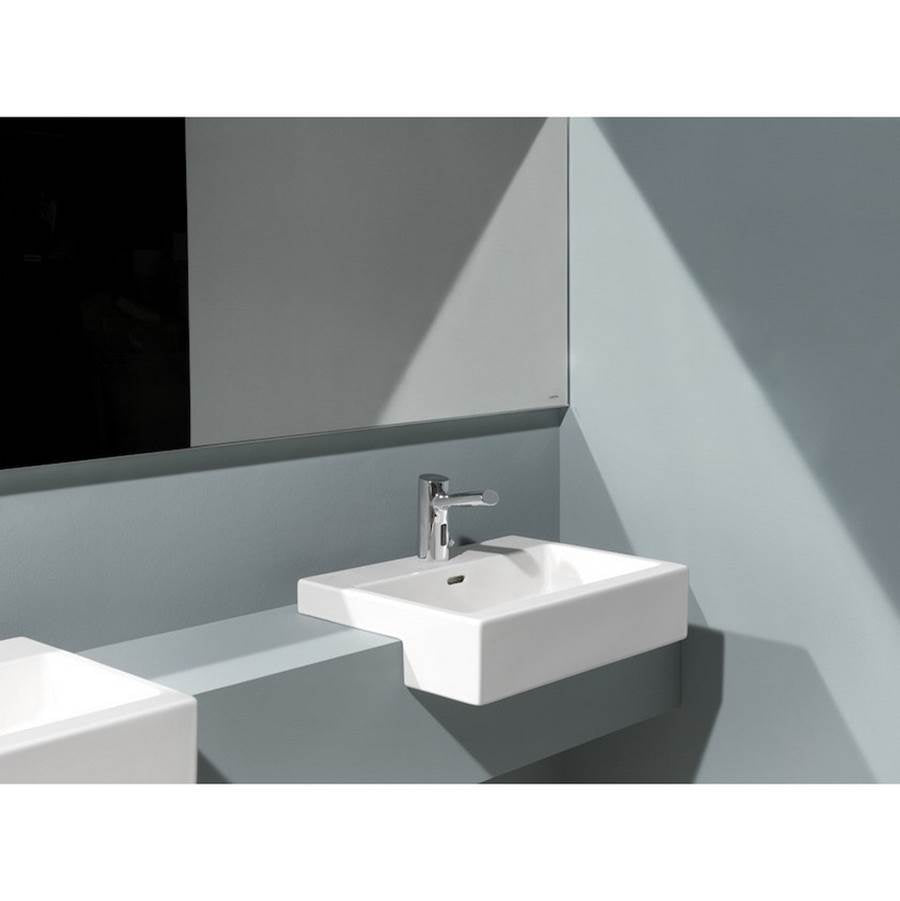 Semi-recessed washbasin, rectangular
