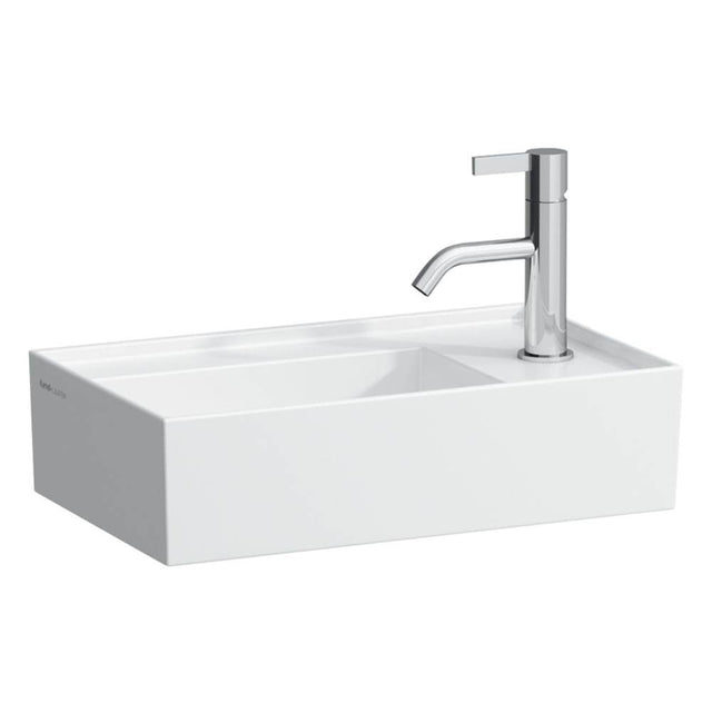 Laufen - Small washbasin, tap bank right, with concealed outlet, w/o overflow, wall mounted - Matte White