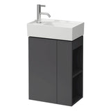 Small washbasin, tap bank left, with concealed outlet, w/o overflow, wall mounted