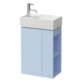 Small washbasin, tap bank left, with concealed outlet, w/o overflow, wall mounted