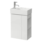 Small washbasin, tap bank left, with concealed outlet, w/o overflow, wall mounted