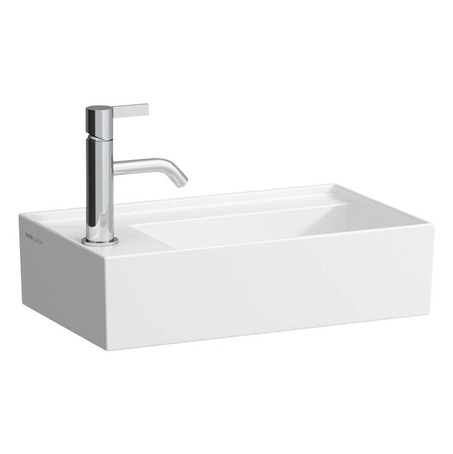 Laufen - Small washbasin, tap bank left, with concealed outlet, w/o overflow, wall mounted - Glossy White