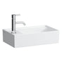 Laufen - Small washbasin, tap bank left, with concealed outlet, w/o overflow, wall mounted - Glossy White