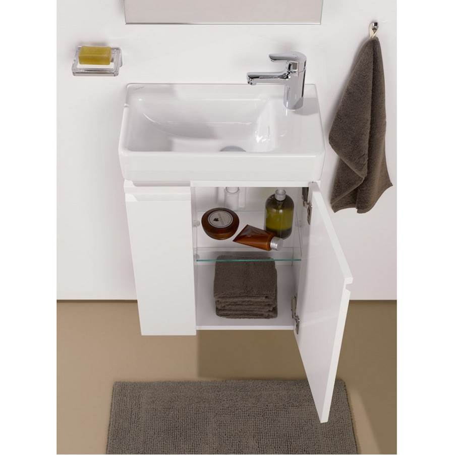 Small washbasin, tap bank right, wall mounted