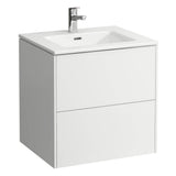 Combipack 600 mm, washbasin ''slim'' with vanity unit ''Base'' with 2 drawers, incl. drawer organizer, wall mounted