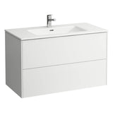 Laufen - Combipack 1000 mm, washbasin ''slim'' with vanity unit ''Base'' with 2 drawers, incl. drawer organizer, wall mounted - White Glossy