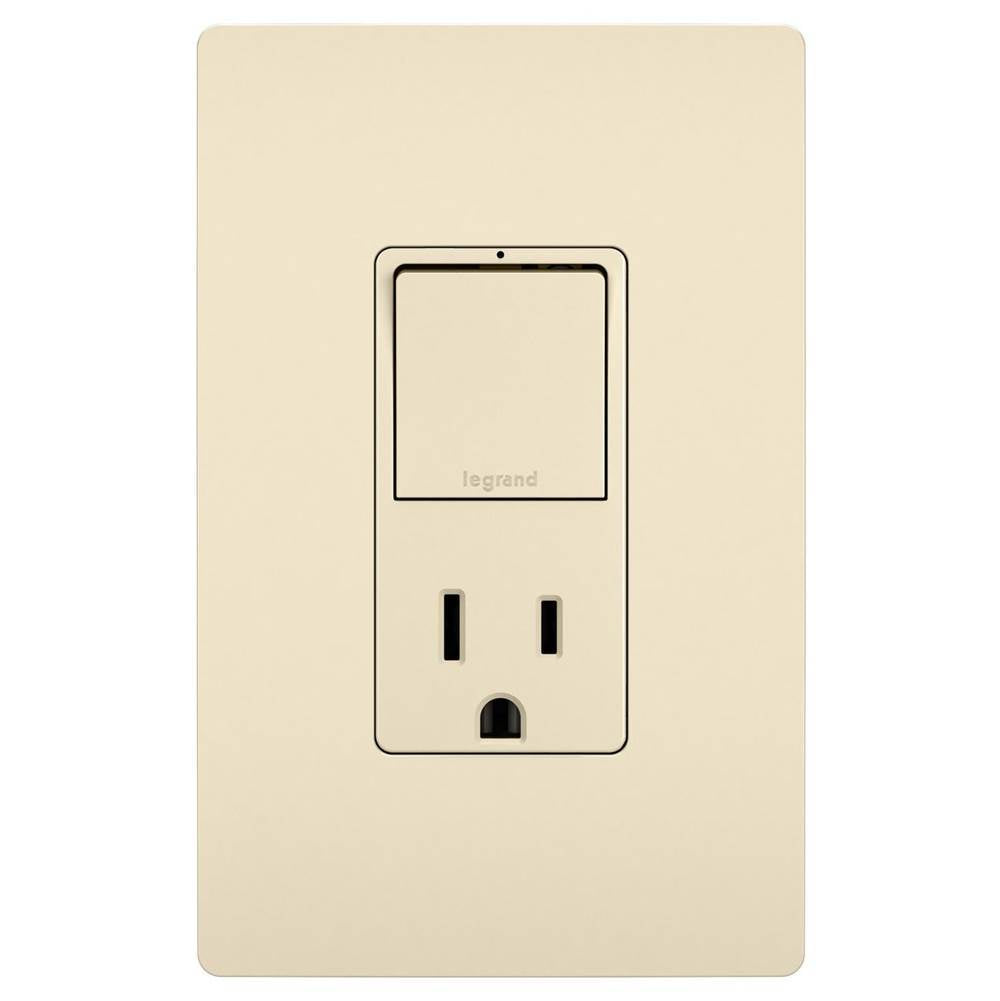 Legrand - radiant Single-Pole/3-Way Switch with 15A Tamper-Resistant Outlet, Light Almond - Light Almond