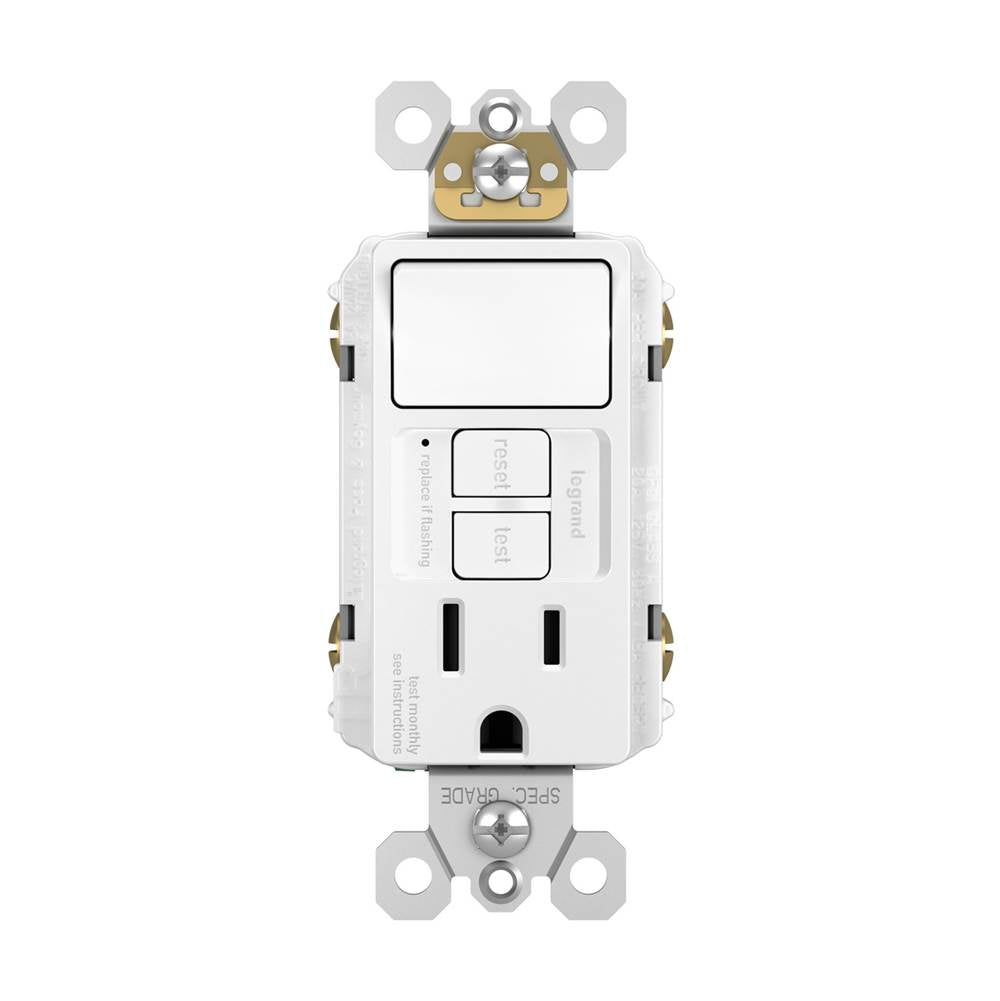 radiant Single-Pole Switch with Tamper-Resistant Self-Test GFCI Outlet, Black