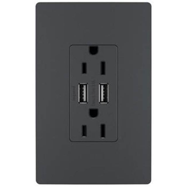 Legrand - radiant 15A Tamper-Resistant USB Outlet, Graphite - Graphite