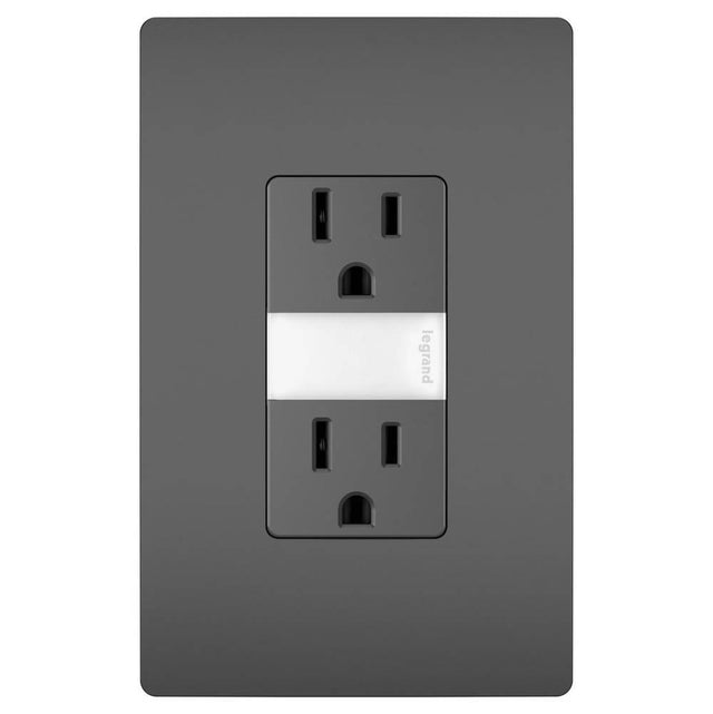 Legrand - radiant 15A Tamper-Resistant Outlet with Night Light, Black - Black